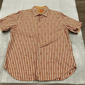 [L]Robert Graham Elastic Fit Orange Square Floral S/S Button Down Shirt